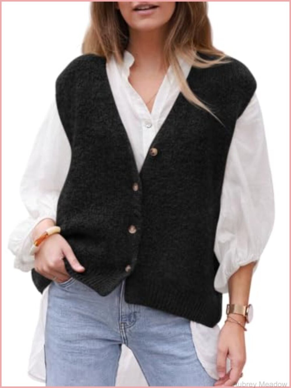 Sleeveless Button Down Sweater Vest V-Neck Knit Layering Top